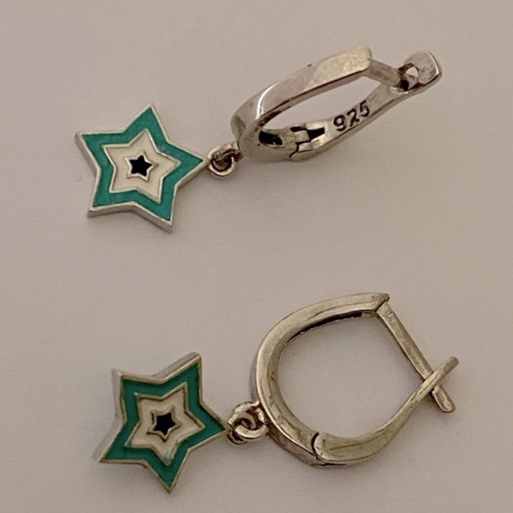 🧿 925 Silver handmade enamel evileye star earrings